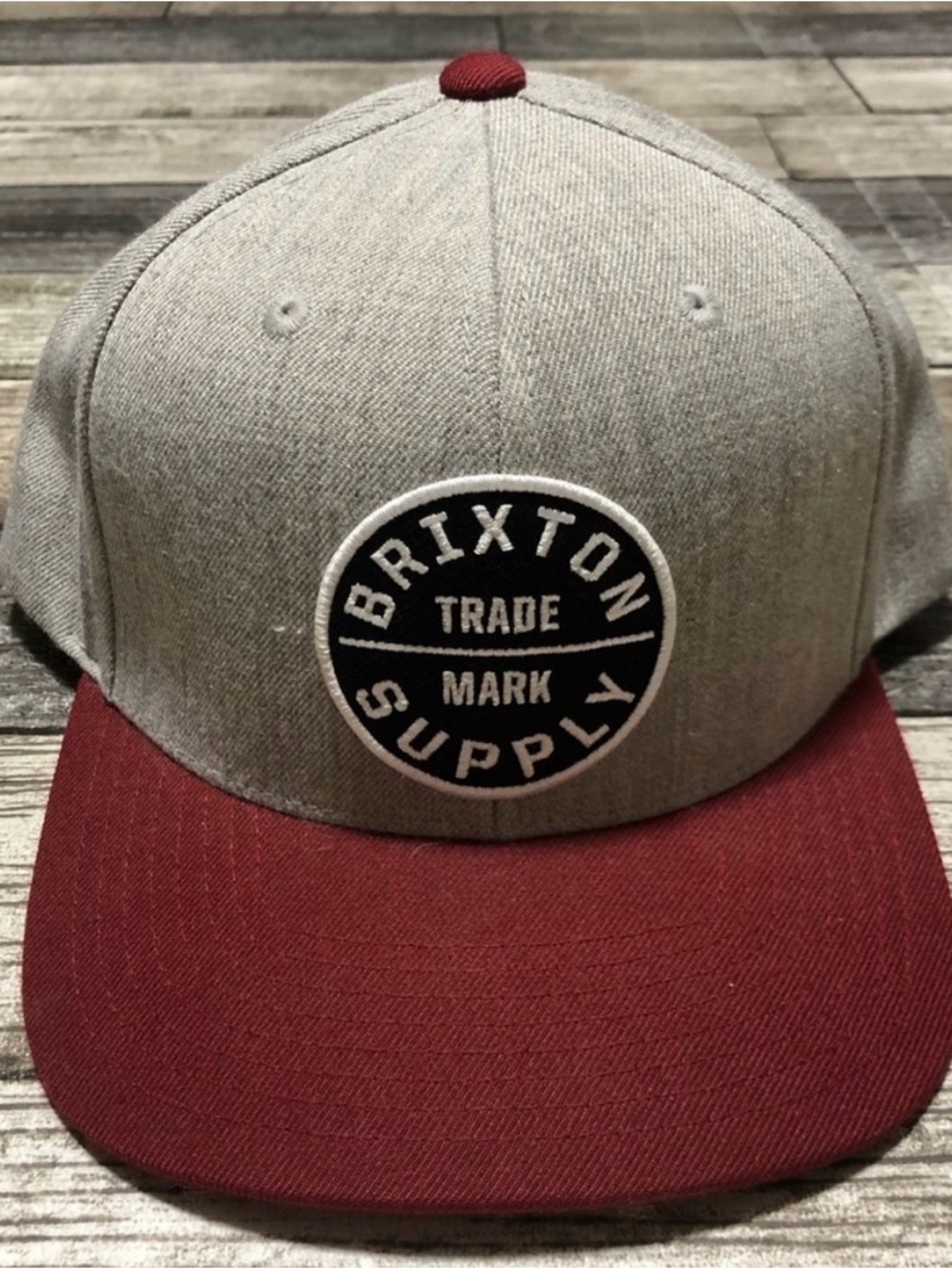 Brixton Gray Crown Snapback with Burgundy Visor